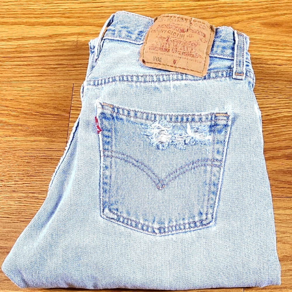 501 VINTAGE LEVI'S WOMEN GIRLS DISTRESSED BOOTCUT FADED BUTTON FLY DENIM JEANS